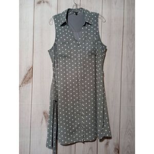 Express Dress‎ Ladies Large Gray White Polka Shirt Dress Sleeveless